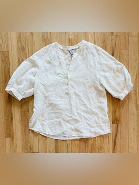 Tommy Bahama White 100% Linen Puff Sleeve Blouse Top Small S